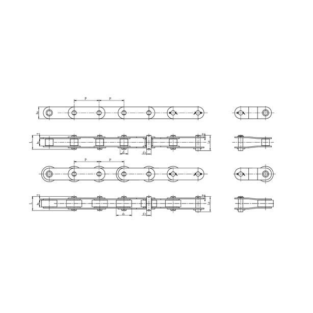 Paslanmaz çelik çift adımlı konveyör zincirleri
