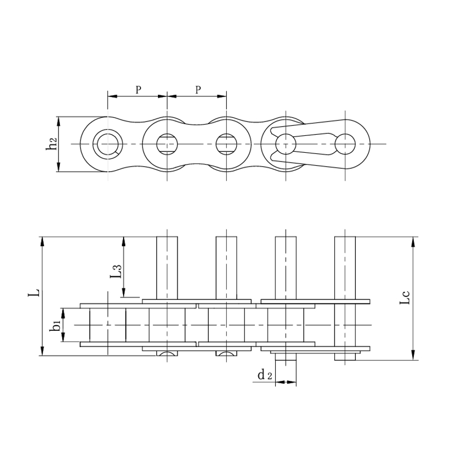 Kısa adımlı konveyör zincirleri uzatılmış pimler