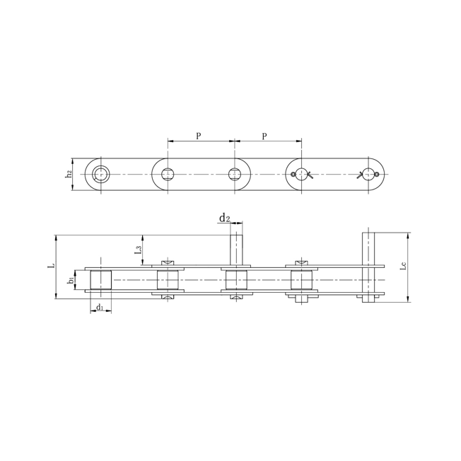 Uzatılmış pimlere sahip paslanmaz çelik çift hatveli konveyör zincirleri