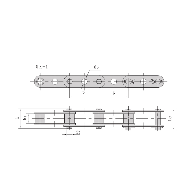 Merkezi delikli çift hatveli konveyör zincirleri
