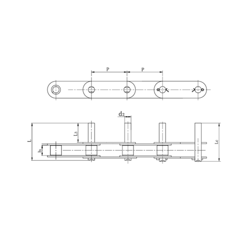 Uzatılmış pimlere sahip çift hatveli konveyör zincirleri